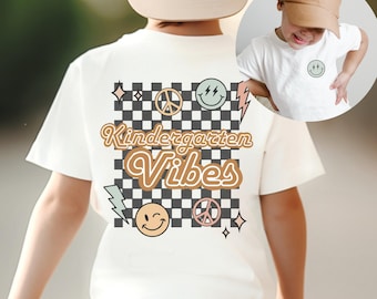 Retro Kindergarten Shirt For Boys, Kinder Tee for Girls, Kids First Day of School TShirt,Child Back to School Vintage Checkerboard T shirt