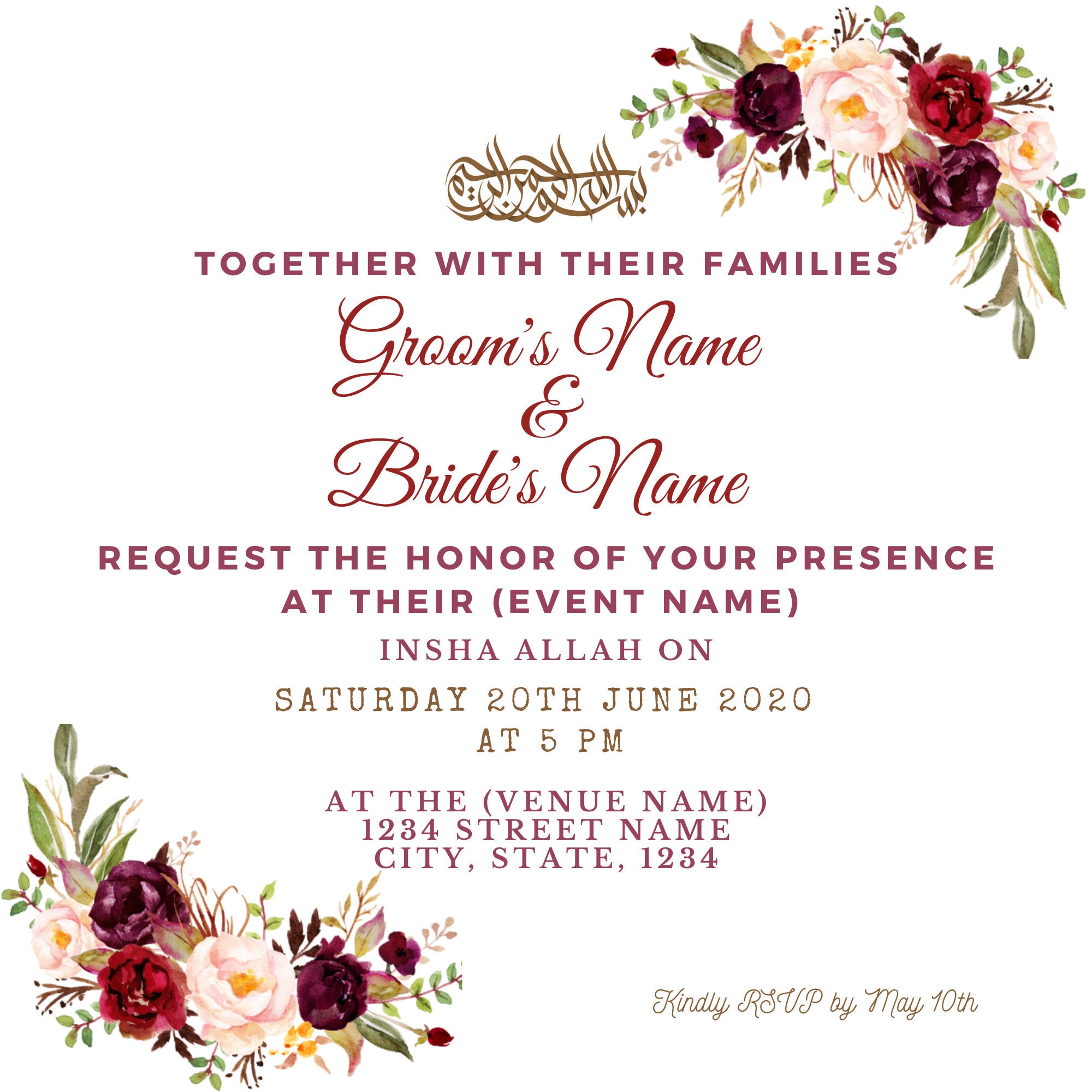 Nikkah / Walima Muslim Wedding Invitation, Pakistani Wedding Invitation,  Desi Wedding Invitation. Floral Invitation - Etsy