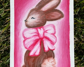 Bunny in a Bow Art PRINT - Whimsical Rabbit Art, Cottagecore Art, Coquettecore