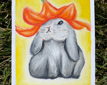Silly Rabbit with Flower, Bunnies Art PRINT - Whimsical Rabbit Art, Cottagecore Art