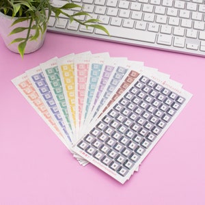 Pegatinas holográficas con letras decorativas para teclas, hojas de pegatinas kawaii pastel, papelería coreana y japonesa adorable