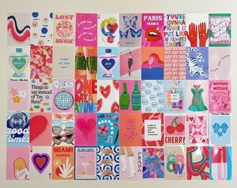 Preppy Fun Festive Wall Collage, Wall Posters, Dorm Decor, Teen Bedroom Art, Fun Girly Posters, Wall Decor, Wall Collage Kit