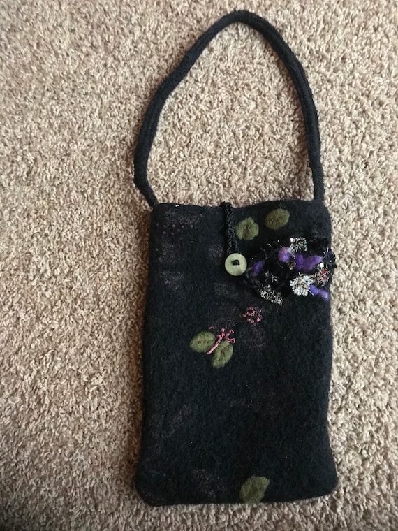 Artist-Made Felt Purse With Floral Pattern and Uni