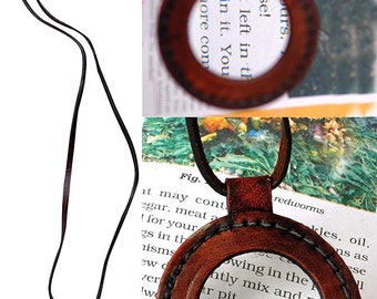 10 pcs lot Leather Strap Necklace Magnifying Glass Pendant Locket Magnifier