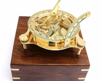 Nautical Sundial Compass With Hand Crafted Wooden Box