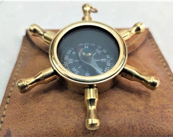 Vintage Wheel Compass Shiny Brass Finish