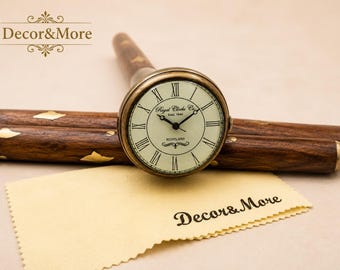 Bastón antiguo con reloj, mango de latón, madera de palo rosa, 91 cm (36 pulgadas)