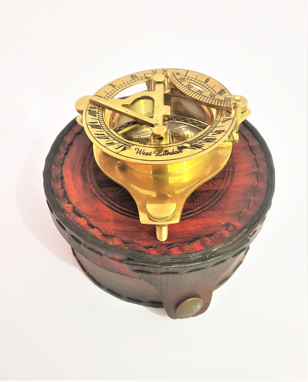 thumbnail image 2 of 3-Inch Captain Brass Sundial Compass With Hardwood Wooden Box - Nauticalmart 2 of 4