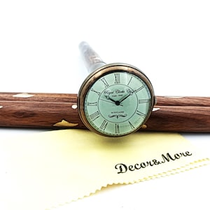 Antique Clock Walking Cane, Brass Handle, Rose Wood, 36 Inch