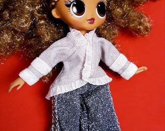 Handmade pink jacket ant trousers for doll