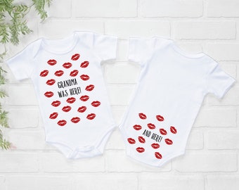 Grandma Was Here Kiss Onesie\u00ae in Pink Boho Baby Onesie Gift from Nana Grandma Onesie Grandbaby Gift Gift from Grandparents 205G