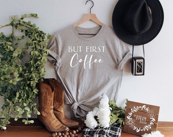 Women’s “But First Coffee” T-shirt- Coffee Tee- Casual Shirt- Coffee Lover Shirt- Camo T-Shirt- Adulting