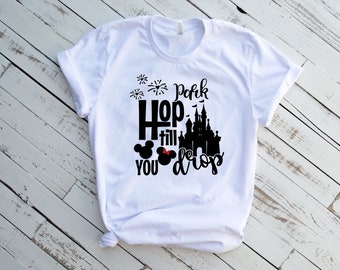Women’s Park Hop Till You Drop Crew Neck T-shirt - Disney Inspired Shirt- Customized Tee - Personalize- Happiest Place on Earth Tee