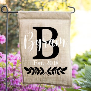 Personalized Burlap Last Initial Last Name Garden Flag- Outdoor Yard Flag- Front Yard Decor- Back Yard Flag Decor