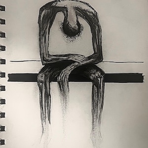 Tom | Mörk emotionell väggkonst | Surrealistisk svartvit konst | Existentiell originalkonst | Mental hälsa och introspektiv konst.