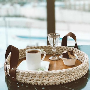 Macrame Rope Knitting Decorative & Serving Tray Wooden Bottom - UPS Express Shipping
