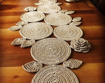 Camino de mesa circular decorativo tejido con cuerda de macramé - Envío exprés por UPS
