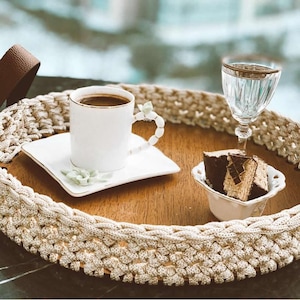 Macrame Rope Knitting Decorative & Serving Tray Wooden Bottom