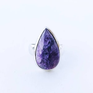 Charoite Ring, 925 Sterling Silver, Purple Stone, Mother&#39;s Day Gift, Anniversary Ring, Bridesmaid&#39;s Gift, Promise Ring. Free Shipping.