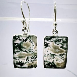 Beautiful Moss Agate Earring, 925 Sterling Silver, Valentine's Gift , Anniversary Gift,Green Stone, Hippie Jewellry. Free Shipping.