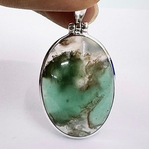 Aqua-chalcedony necklace, Men&#39;s/women&#39;s necklace , AQUAPRASE, Balance stone, men&#39;s/women&#39;s accessory, jewelry, gift, stone, silver pendant.