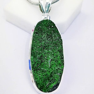 Lusture Green Russian Uvarovite Pendant, Russian, 925 Sterling Silver, Green Raw Stone, Gift For Her, Thanksgiving Gift.  Green Garnet Stone