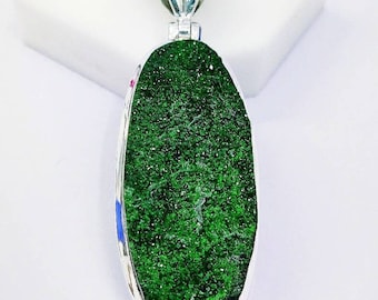 Lusture Green Russian Uvarovite Pendant, Russian, 925 Sterling Silver, Green Raw Stone, Gift For Her, Thanksgiving Gift.  Green Garnet Stone