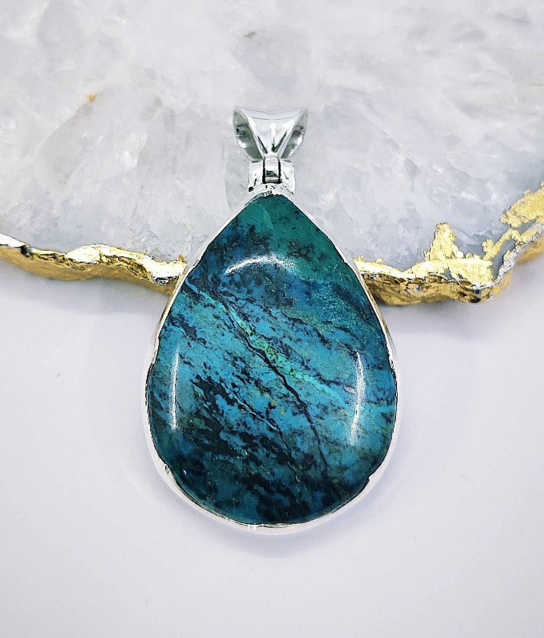 Pendentif En Opale Dendritique Naturelle - Monture Plaqué Argent - Fait Main En Inde - Cadeau Fait Main - Neuf