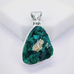Lusture Green Russian Dioptase Pendant, Natural Dioptase Crystal Cluster, Congo, Raw Dioptase