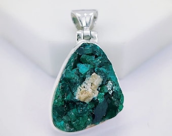 Lusture Green Russian Dioptase Pendant, Natural Dioptase Crystal Cluster, Congo, Raw Dioptase