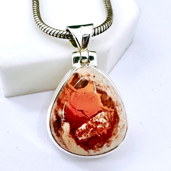 Pendentif en opale de feu mexicaine naturelle, argent sterling 925, opale de feu naturelle, cadeau de Noël, bijoux Boho, cadeau d'anniversaire. Livraison gratuite.