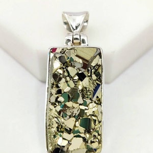 Natural Peru Pyrite Pendant, 925 Sterling Silver,Golden Pyrite Pendant, Valentine&#39;s Gift, Birthday Gift, Gift for him. Free Shipping.