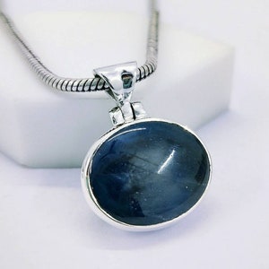 Blue Star Sapphire Pendant, 925 Sterling Silver, Natural Blue Stone, Gift For Her, September Birthstone Necklace, Gift for Her.