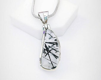 Tourmalated Quartz, 925 Sterling Silver, White Crystal Stone, Thanksgiving Gift, Anniversary Gift, Valentine's Gift. Free Shipping.