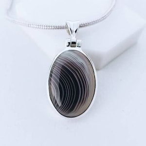 Botswana Agate Necklace, 925 Sterling Silver Pendant, Gemini Stone, Thanksgiving Gift, Healing Agate, Birthday Gift. Free Shipping.