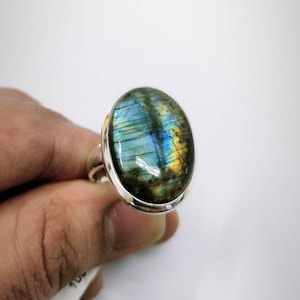 Natural Blue Fire labradorite /Spectrolite Cabochon Ring, 925 Sterling Silver, Gift For her, Anniversary Ring, Blue Stone. Free Shipping.