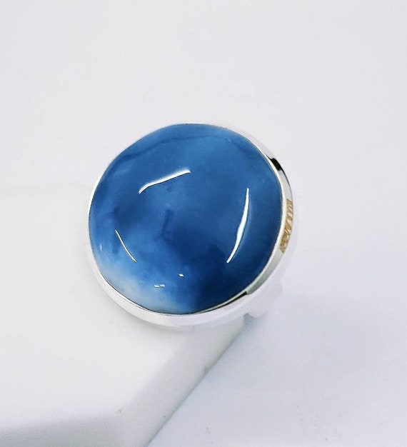 LARGE 2 Natural Oregon Owyhee Blue Opal Ring Oval .925 Sterling Silver Size 7