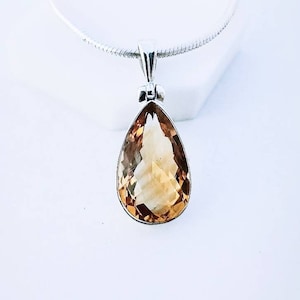 Citrine Faceted Pendant, 925 Sterling Silver, Yellow Crystal, Healing Stone, Birthday Gift, Valentine Gift, Anniversary Gift. Free Shipping.