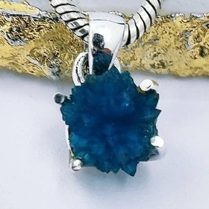 Cavansite Pendant, 925 Sterling Silver, Blue Stone, Raw Stone Pendant, Valentine's Gift, Anniversary Gift. Free Shipping.