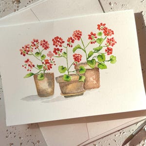 Watercolour Geranium -  Hand Painted - Original Watercolour Card