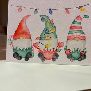 Biglietto di Natale fatto a mano - Gnomi di Natale aggrovigliati - Interno vuoto
