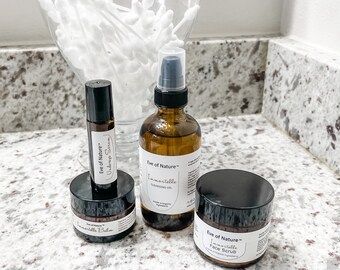 organic Immortelle oil cleanser + face scrub + face moisturizing balm + eye roller | anti-aging | anti-wrinkle | eve of nature