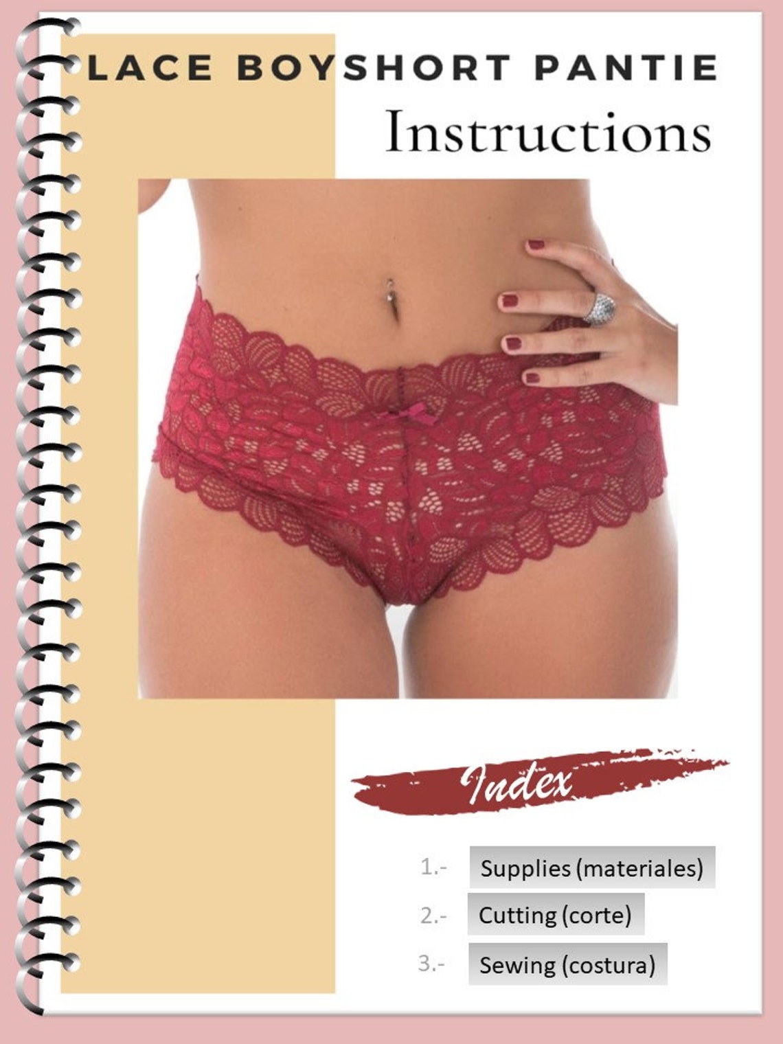 LACE BOYSHORT PANTIE pattern include instruccions and video Etsy