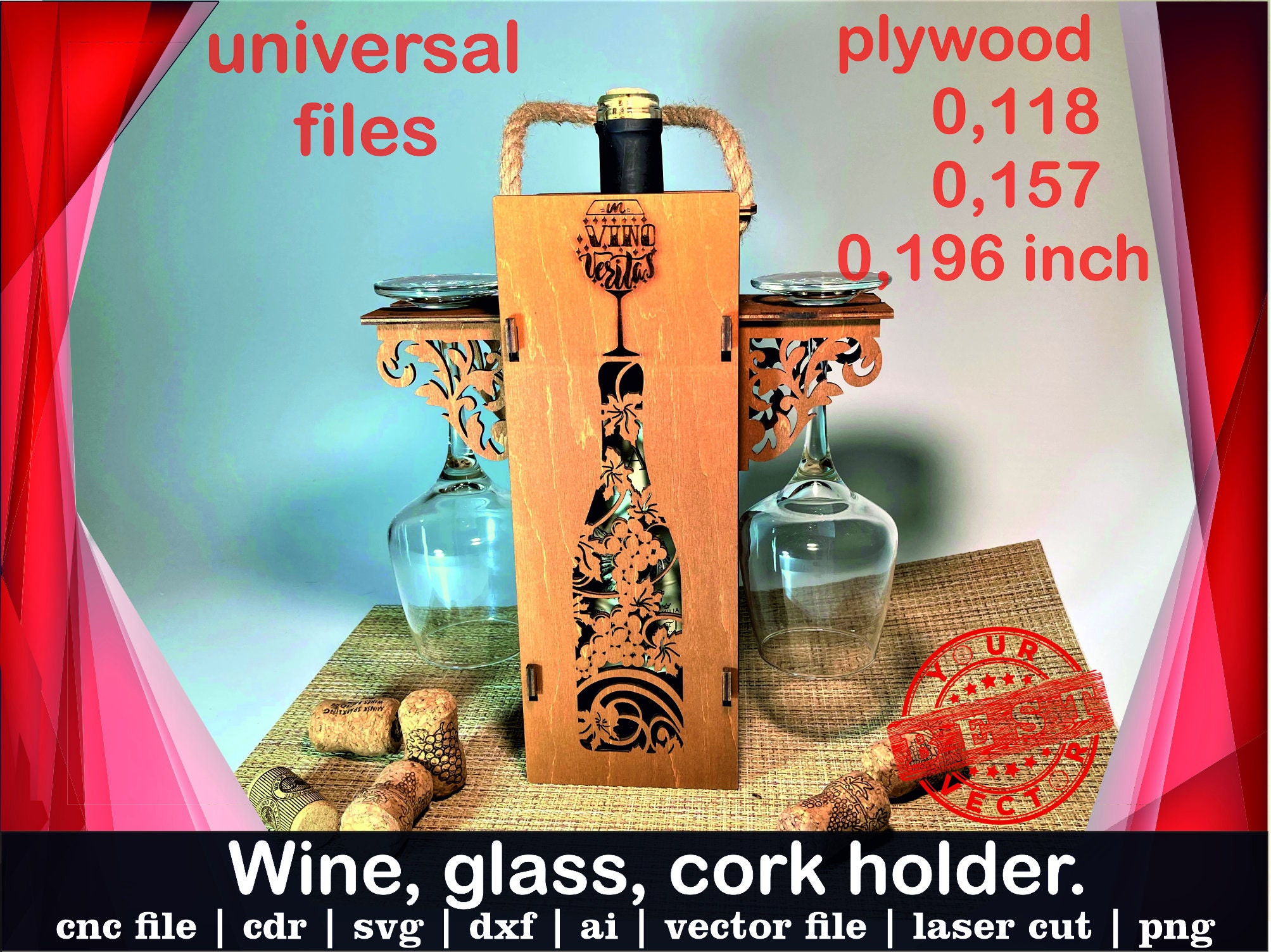 Wine glass cork holder svg Wine gift box svgLaser cut wine Etsy