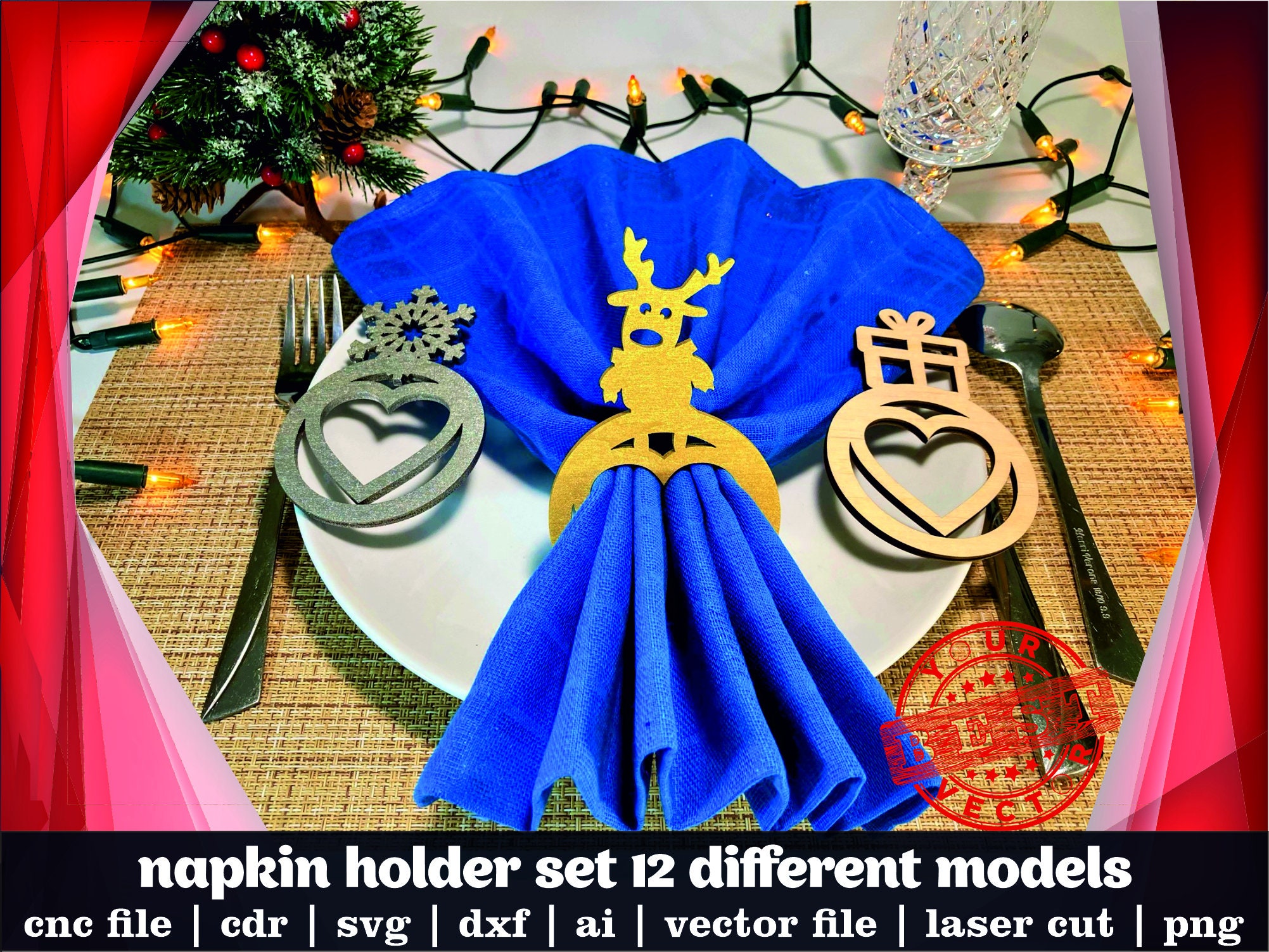 Christmas Napkin Ring laser cut Napkin Holder svg Santa svg | Etsy