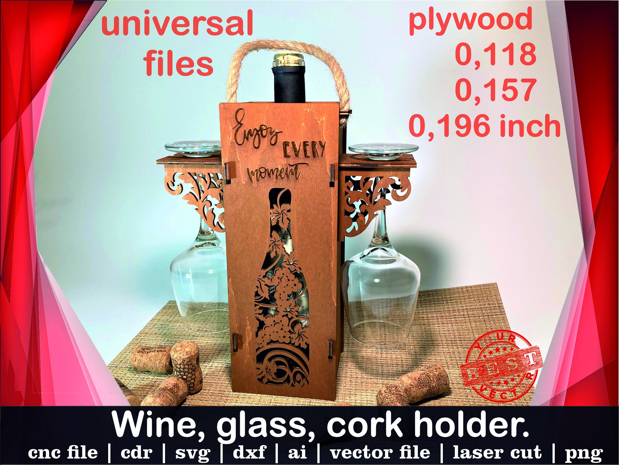 Laser cut wine box Wine glass cork holder svg Wine gift box Etsy