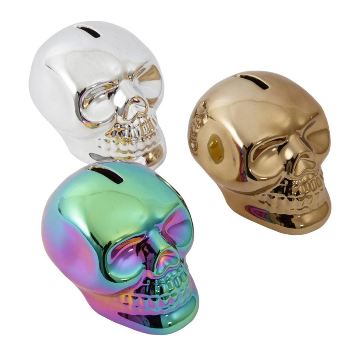 Skull Money Box Piggy Bank Ornament Multi Colour Silver & Etsy