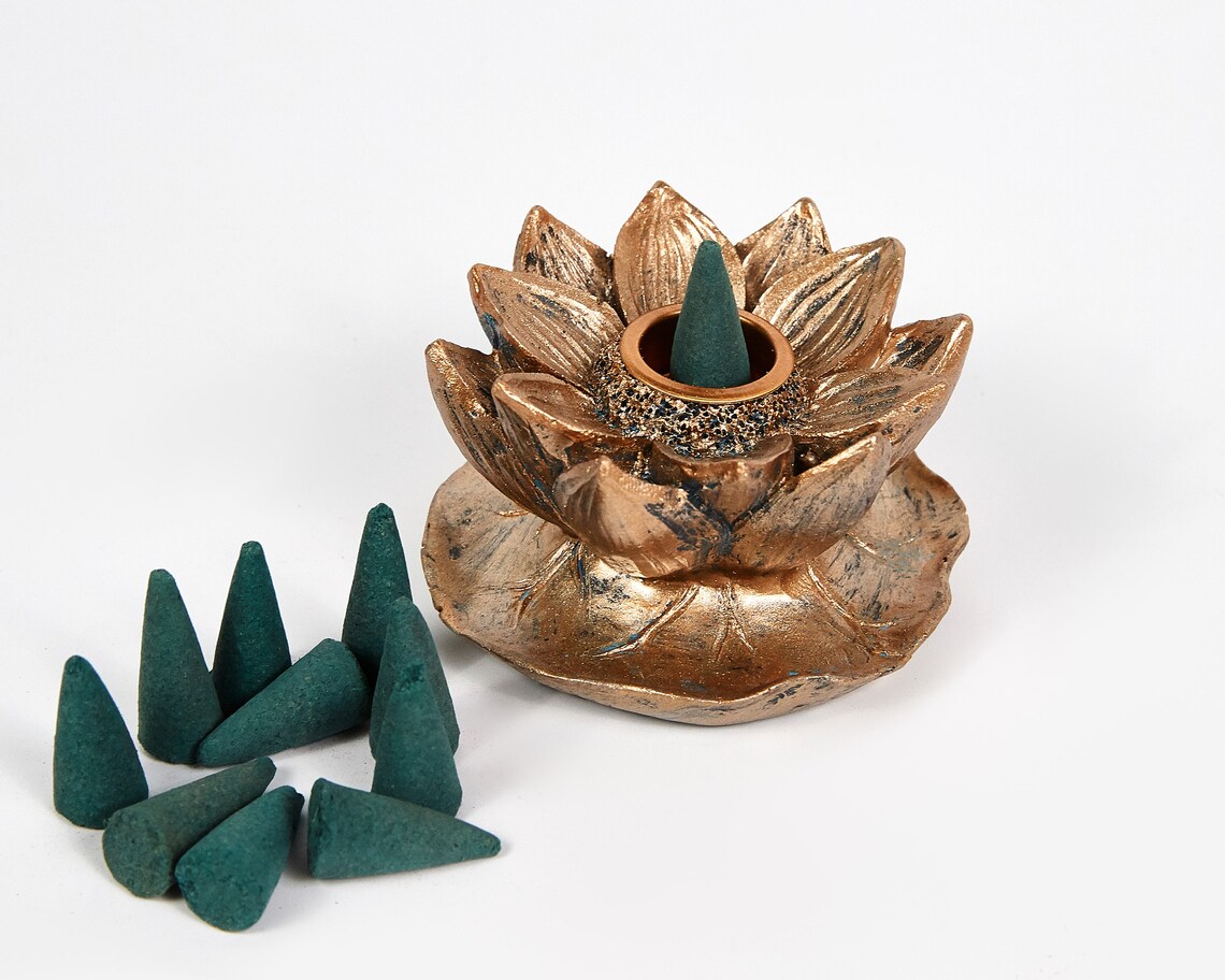 Bronze Lotus Flower Backflow Incense Burner Holder & Free Etsy