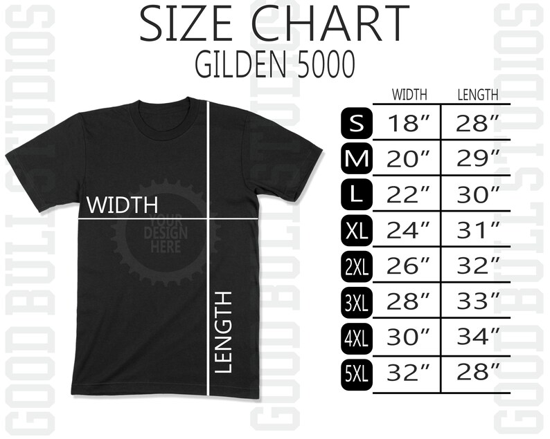 Download Gildan 5000 Size Chart Flat Lay Mockup T-Shirt Gildan Size ...