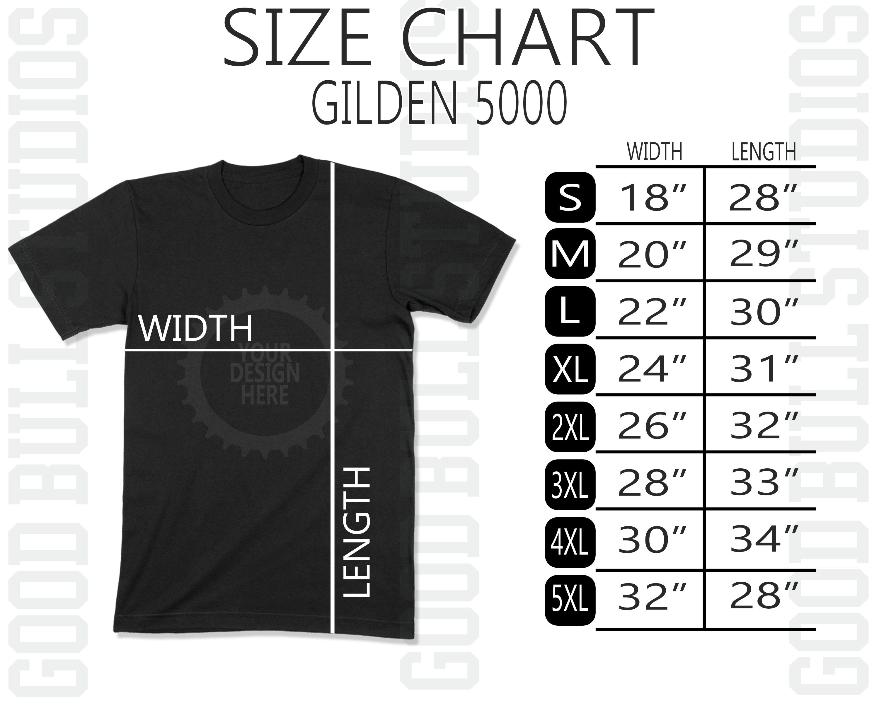 Gildan 5000 Size Chart Flat Lay Mockup T-shirt Gildan Size Chart Unisex ...